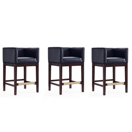 Manhattan Comfort Kingsley Counter Stool in Black and Dark Walnut, PK3 3-CS005-BK